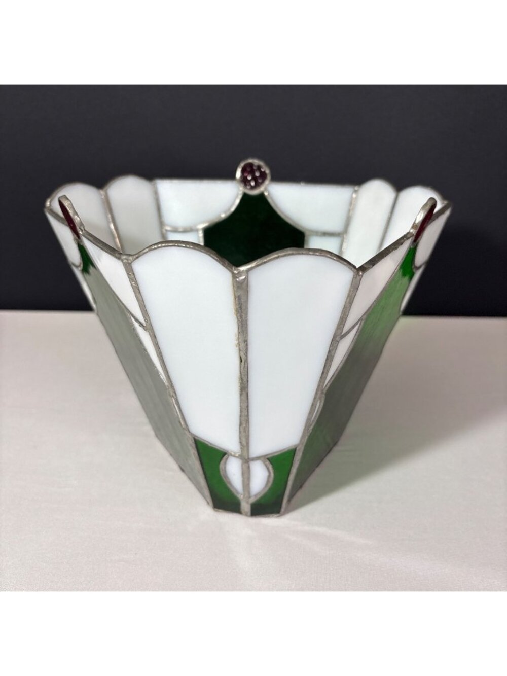 Stained Vintage Candle Holder Planter Handcrafted Acrylic Green White Red Decor - Picture 4 of 10